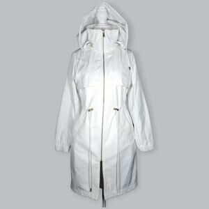 Banana Republic Jacket Womens XXS White Full Zip Parka Hooded Drawstring Waist